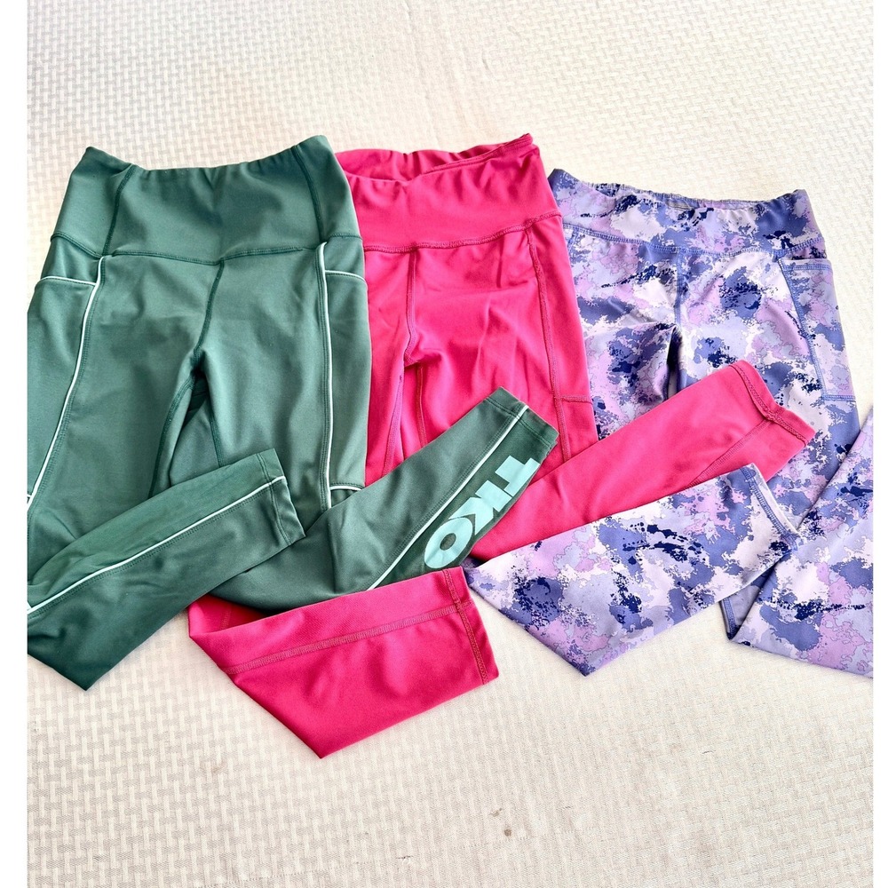 Girls Athletic Leggings Bundle TKO Athletic Works Green Pink Camo‎ Size L 10-12